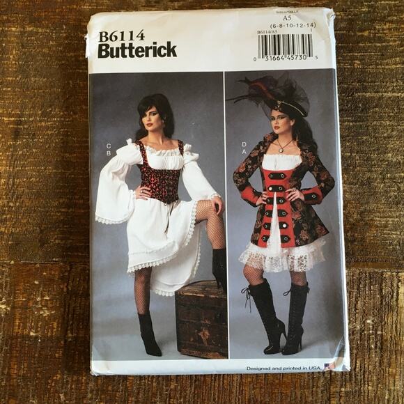 Butterick Sewing Pattern B6114 Womens Wench Pirate Bar Maid Costume 6-14 UNCUT - Picture 1 of 3